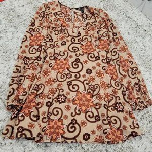 Forever21 SZ M Pink Retro Boho Floral Mini Dress Long Balloon Sleeve  Lined